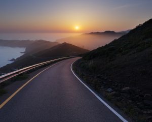 road heading into sunsent